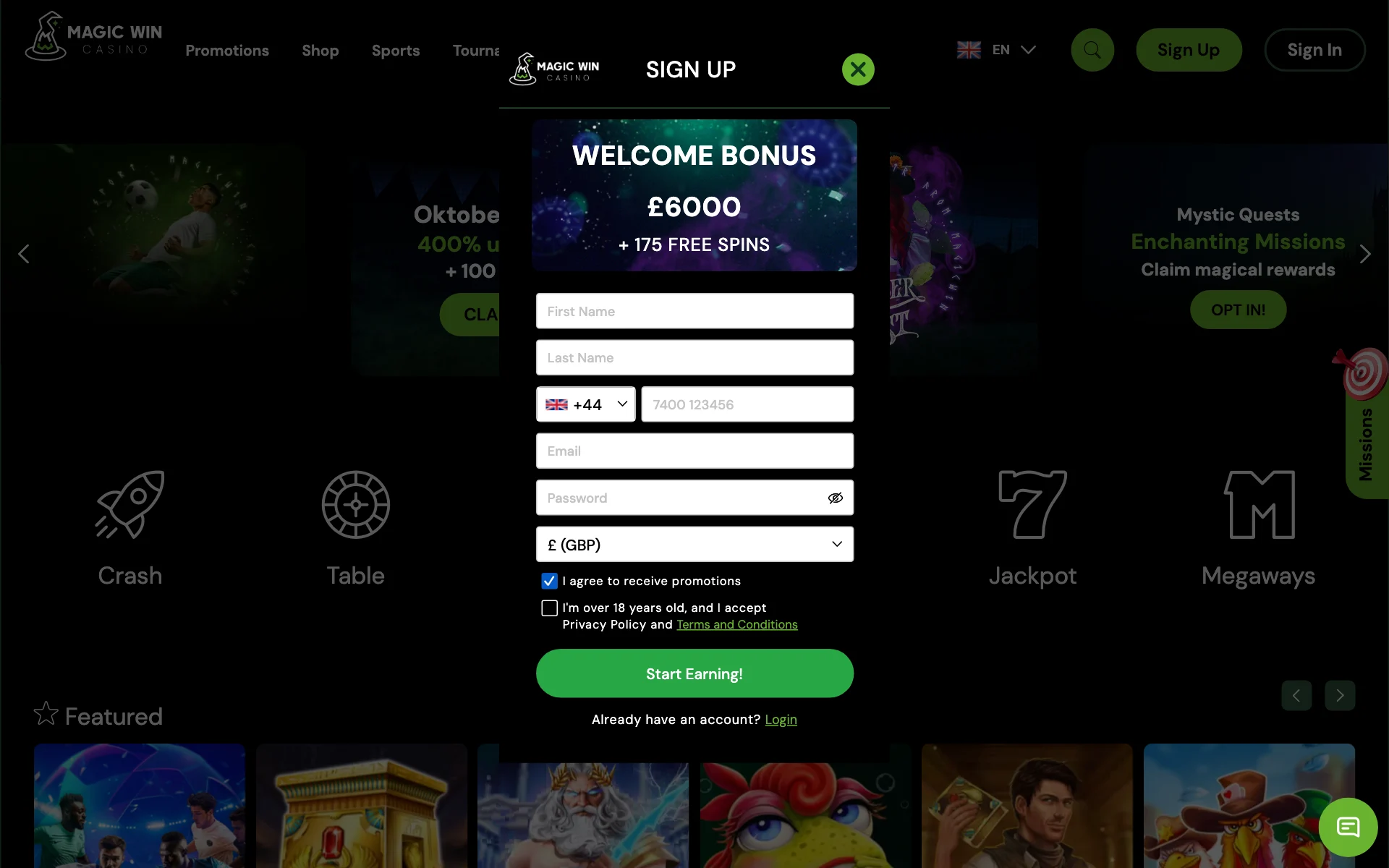 Magic Win registration window